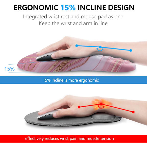 Musmatta med handledsstöd, 2-i-1 tangentbordshandledsstöd + ergonomisk musmatta, halkfri handledsstöd för dator tangentbord, gör skrivandet enkelt
