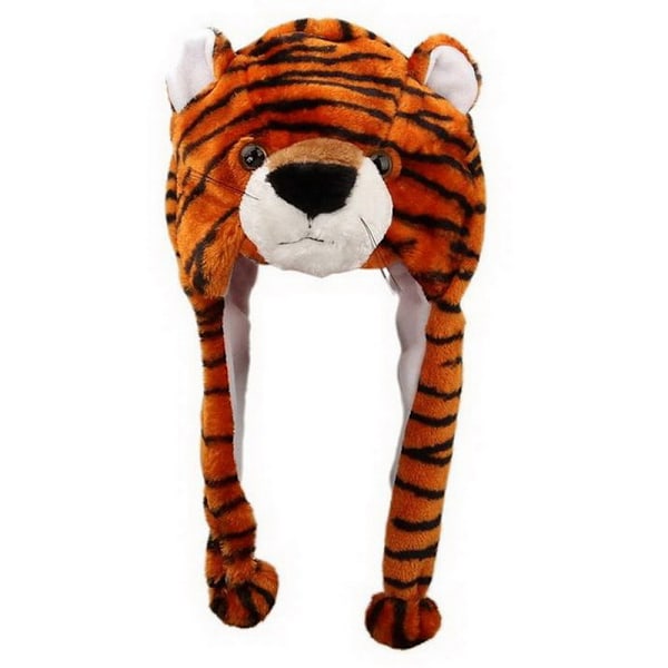 Plushhatt - Supermyk og varm hatt med øreflapper, utstoppet dyrehalloweenkostyme-leketøyshatt, koselig fleece vinterhatt for barn Tiger