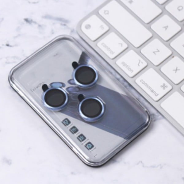 Kameraskydd i metall och härdat glas för iPhone 13 Pro Max, blått CD-mönster