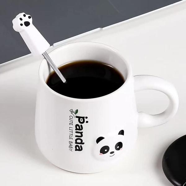 Grå pandakopp med 3D-karaktärslock och sked, keramisk kaffe- eller tekopp, 22OZ blinkning
