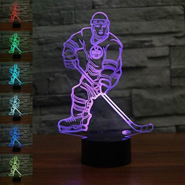 WJ 3D Ishockey Spiller Natlampe Lampe Illusion 7 Farve Skiftende Touch Switch Lamper Gave med Akryl Flad ABS Base USB Kabel Legetøj