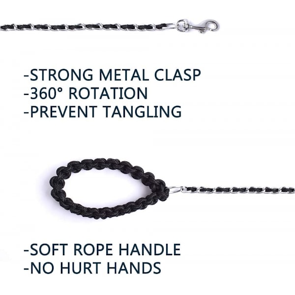 Tyggebestandig hundebånd 5,5 fot Heavy Duty hundebånd Metall kjæledyr kjedeledning med mykt tauhåndtak for mellomstore hunder, S (10lb-35lb)