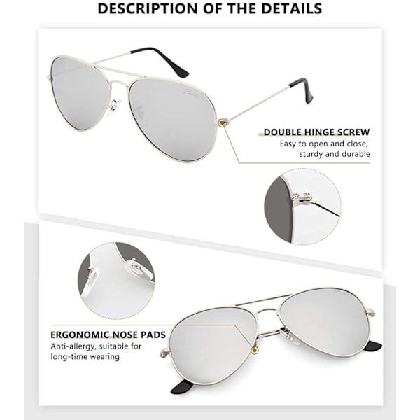 Klassiske Polariserende Aviator Solbriller UV Spejlbelagt Linse Metal Retro Shades (grå)