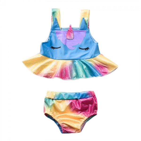 AVEKI Enhörningsbaddräkt för flickor Baddräkter Flicka volang Tankini Bikini Tvådelade badkläder Strandkläder, 0-6 månader, Rainbow-1