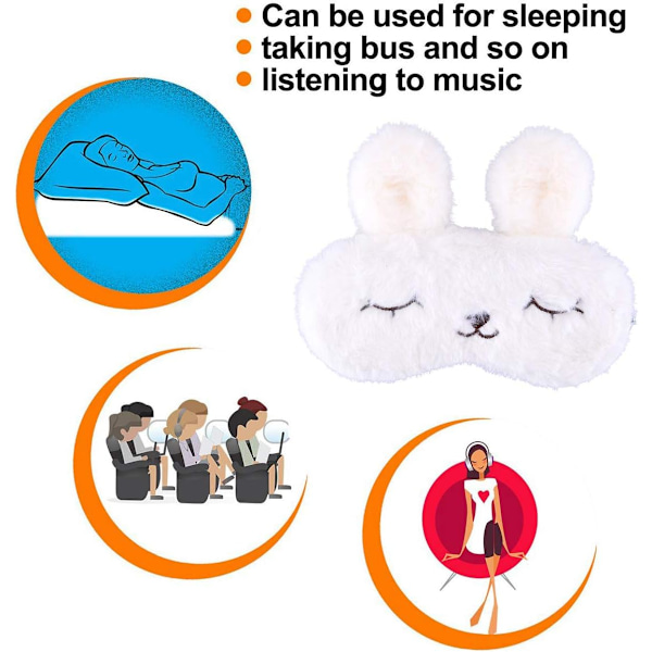 Søt Kanin Søvnmaske, Myk Fluffy Plush Kanin Blindfold Nyhet Søvnmaske Øyendekke for Barn Jenter Gutter Kvinner Menn
