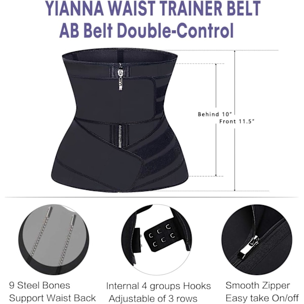 Taljetræner til kvinder Latex Underbust JSculpt Dobbelt træningsbælte Workout Sport Girdle 3XL C-black (Double Straps)