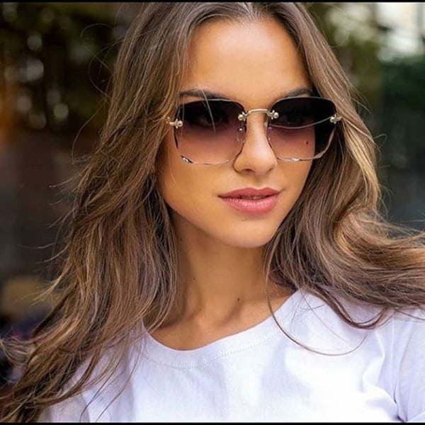 Europeiska och amerikanska trendiga fyrkantiga solglasögon med stor båge och kantlösa solglasögon, catwalkglasögon för damer i streetstyle