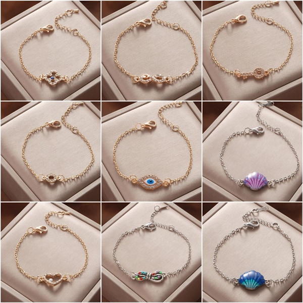 9 stk. Delikate Guld Armbånd til Kvinder, Justerbare Lagdelte Armbånd Søde Onde Øje Ovale Kæde Dame Smykker, Bedste Gaver til Familie eller Venner