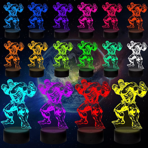 WJ 3D natlampe, drengelegetøj gaver, 3D illusionslampe farveskiftende LED akryl RGB lys til fans legetøj, børneværelsesindretning, fødselsdag, jul Hulken