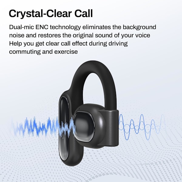 Åpne øre-hodetelefoner Bluetooth 5.3, True Wireless Open Ear Earbuds ENC Clear Talk med 16,2 mm dynamiske drivere 45 timer spilletid trådløs