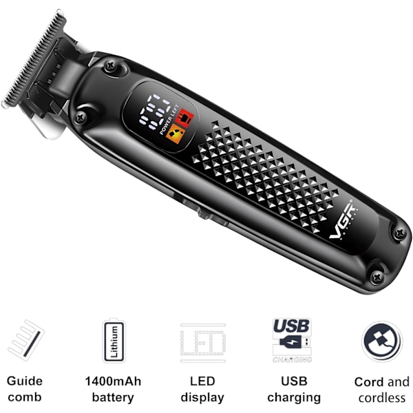 972 Professionella Hårklippare, Precisionsskäggtrimmer för Män, Sladd/Sladdlös och Laddningsbar med LED-display