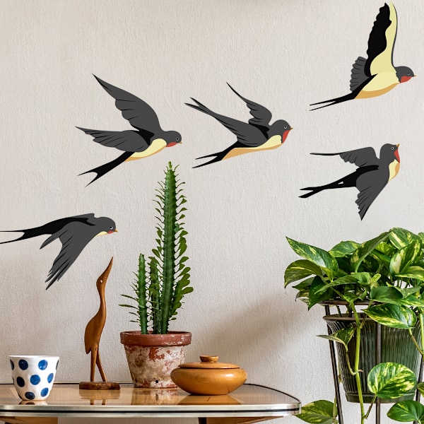 Swallows Flying Ikkunatarrat - Koristeelliset Staattiset Tarrat