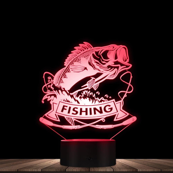WJ 3D Fiskefisk Nattlys Lampe Illusjon Nattlys 16 Farge Endring Bord Dekorasjon Lamper Gave Akryl Flat ABS Base USB Kabel Leke