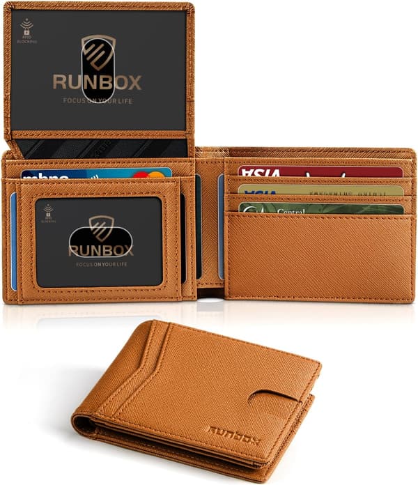 Plånböcker för män 15 kortfodral Slim Rfid Läder 2 ID-fönster med presentförpackning Herrtillbehör