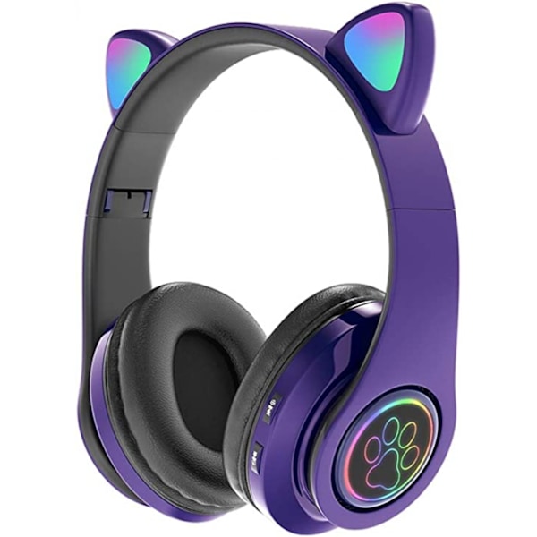Katteører LED Bluetooth-hovedtelefoner, aktiv støjreduktion hovedtelefoner, over-the-ear trådløse hovedtelefoner, 8 timers afspilningstid, Hi-fi stereo, De