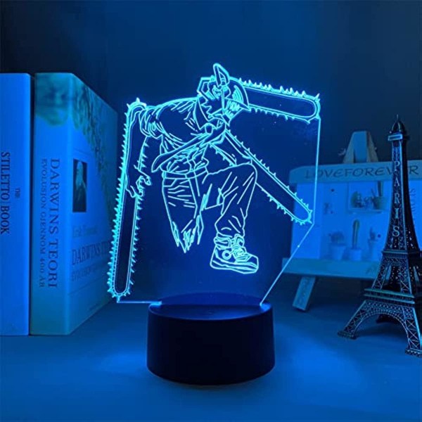WJ Anime Chainsaw Man Denji 3D Illusion LED Natlampe Animationsfigur Modellampe Soveværelse Dekoration Atmosfærelampe Touch/Fjernbetjening