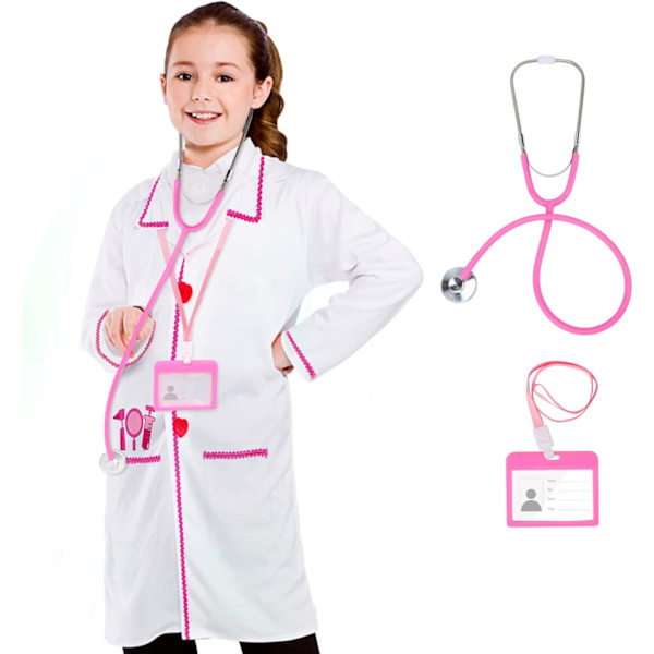 Barnedoktor-kostyme, Barnedoktorfrakk Karriere-dag Klesopp-kostyme for Småjenter Barn 3-5 years old Pink