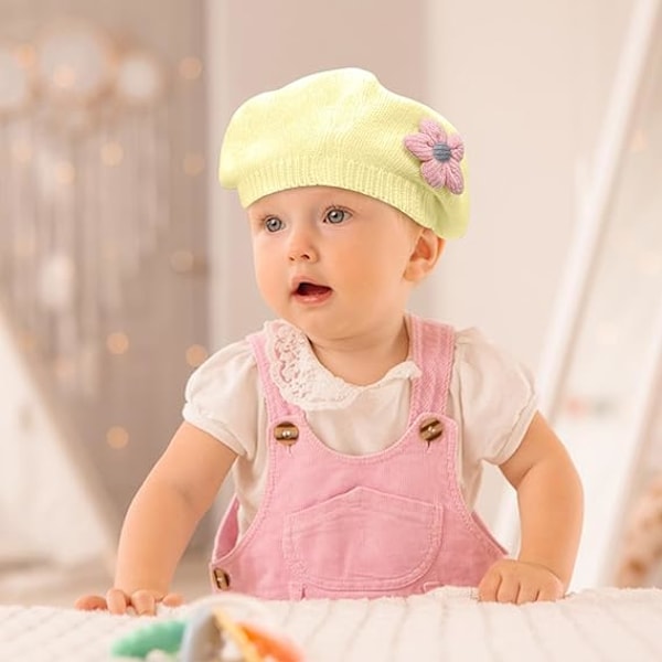 Lille Pigers Beret Hat Vinter Varmt Beanie Cap Toddler Fransk Stil Strikket Hat Baby Sød Blomst Berets