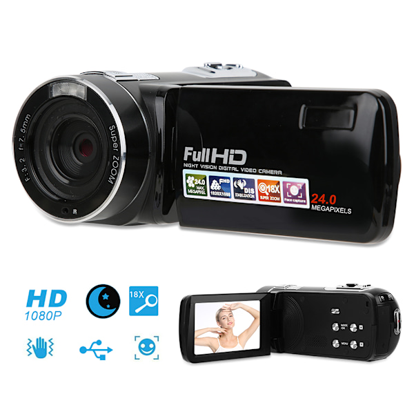 Högdefinitions infraröd digital video 24 miljoner P 18 gånger zoom 3-tums LCD-skärm Maximalt stöd 32 GB minneskort med funktion fjärrkontroll