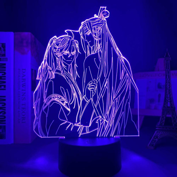 Akryl 3D Lampe Mo Dao Zu Shi Lys til Soveværelse Dekoration Farverig LED Natlys Lampe Mo Dao Zu Shi LAN Zhan, 16 Farver, med Fjernbetjening C