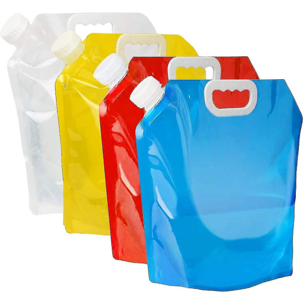 5l hopfällbar vattenbehållare, campingvattenpåse Bärbar hopfällbar vattenpåse i plast (4st)