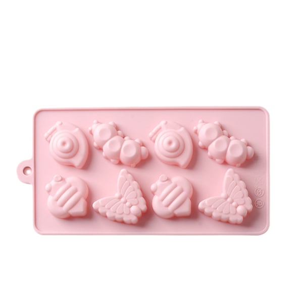 Silikone kageform med 8 stk. små snegle, bier og insektformede daglige mad DIY geléform (Pink)