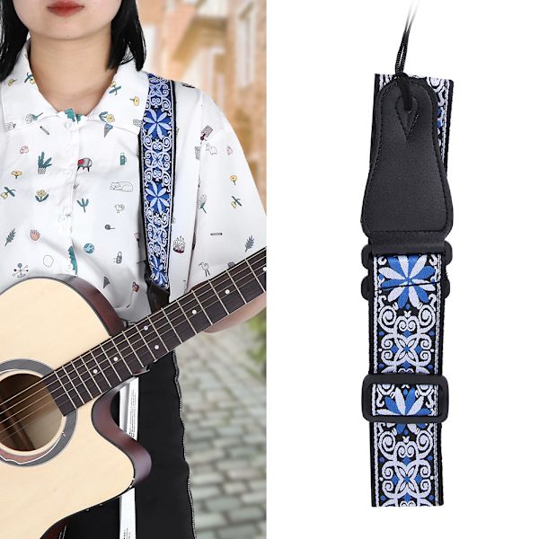 Klassisk gitar C102 streng+T-100 tuner+hvit sinklegering capo+blå brodert gitarreim sett