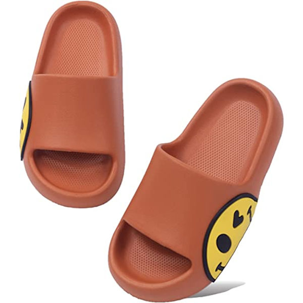 Tofflor leende ansikte öppen tå spa bad gym hem casual dusch skor（Orange）