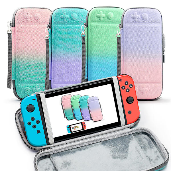 Nintendo Switch/Switch Lite Gradient Förvaringsväska Bärväska Med Bärbar NS-tillbehör Med Fäste (Gradvis grön lila)
