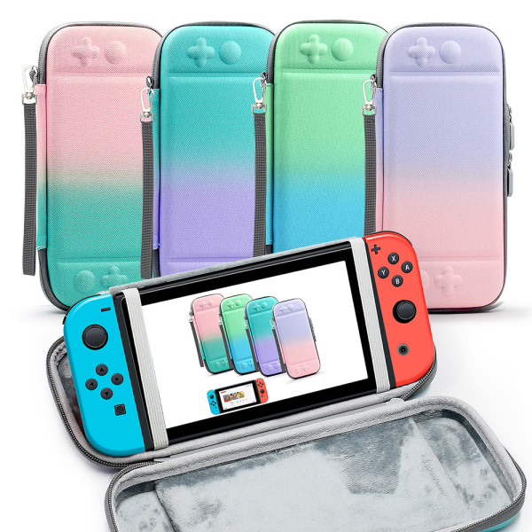 Nintendo Switch/Switch Lite Gradient Säilytyskassi Kantolaukku Kannettavilla NS-Tarvikkeilla Telineellä (Asteittainen vihreä violetti)