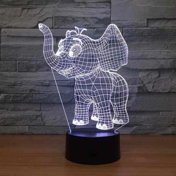 Lille elefant akryl 3D LED-lys farverig LED-nattelys USB-stik i kreative gaver Børns bedste gave Decoración De Dormitorio De Luz De Noche Led