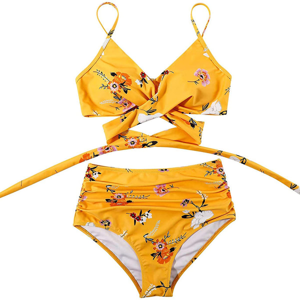 Damer Wrap Bikini Sæt Push Up Høj Talje Todelt Badetøj Split Slangeskind Print Badetøj til Svømning Vandsport (Ayaka) M