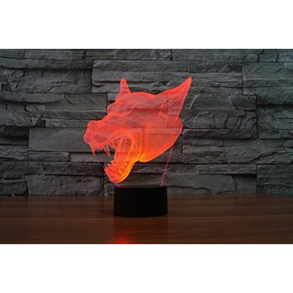 WJ 3D Varg Huvud Fjärrkontroll 16 Färg Nattljus Illusion Akryl LED Bordsängslampa Barn Sovrum Skrivbordsdekor Födelsedagspresenter Leksak för Barn