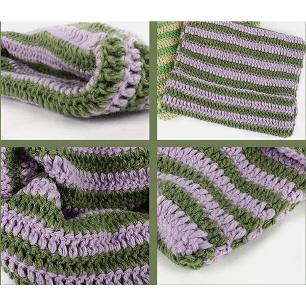 Kvinde Y2K Djævel Striber Vinter Tyk Strikkede Hue Hat, Katteøre Hæklet Slouchy Koreansk Skully Cap Fleece Uld Hat Purple