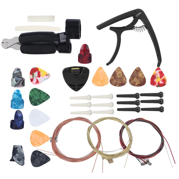 Gitarrtillbehör Kit Strängar Byte Winder Capo Pins Nagel Plektrum Combo Reparationsverktyg