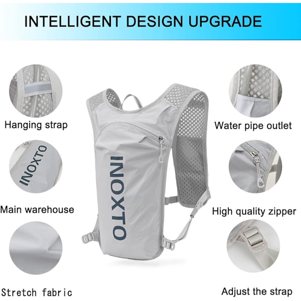 Løpevest Ryggsekk med Hydrering, Lett Isolert Sekk med 1.5L Vannblære Dagstursekk for Fotturer Terrengløping Sykkelritt Grayish blue