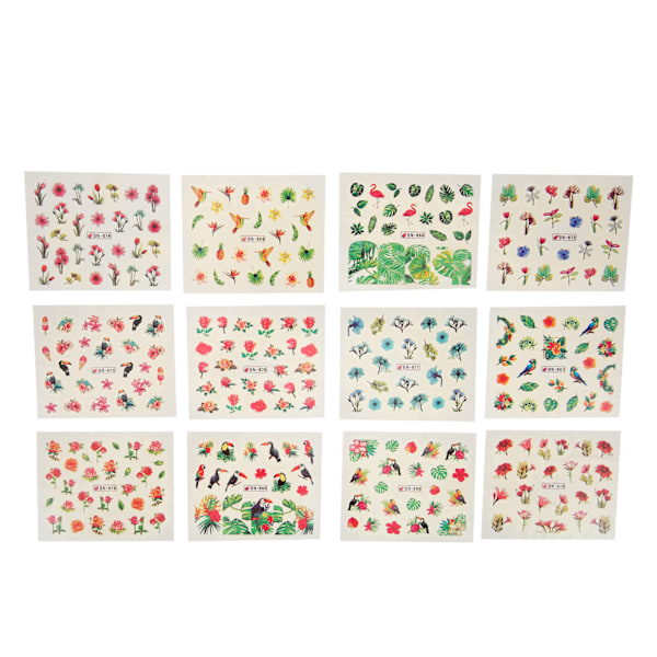 12 Sheets Nail Art Stickers Natural Plants Leaves Flowers Water Transfer Nail Decals for DIY Nails