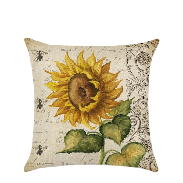 Sommar Överkast Kuddfodral Linne Dekorativ Solros Örngott 18x18 Tum 2 st Fyrkantigt Kuddfodral för Soffa Säng Utomhus （Solros D）