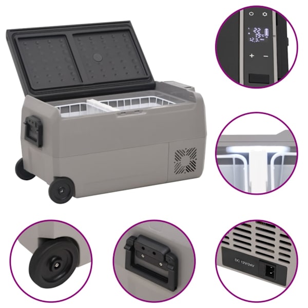 Kylbox med hjul & handtag 50L svart & grå PP & PE