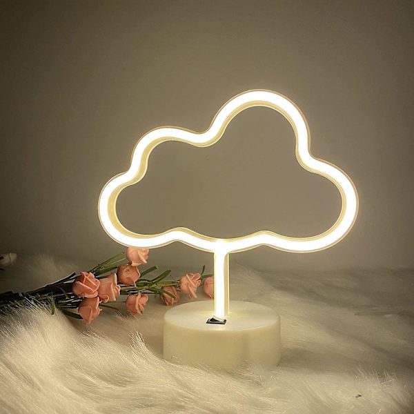 Varmt hvidt neonlys sky neon skilte sky neon lys med base bordlamper til ved siden af osb eller batteri led skilte til børns soveværelse neon lys sig