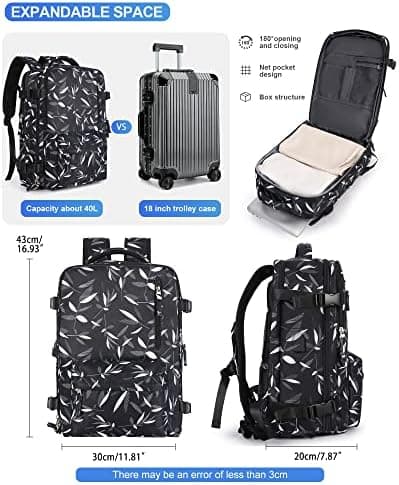 Varkaudenesto vedenpitävä matkaläppärireppu A16-black with leaf pattern Lrande