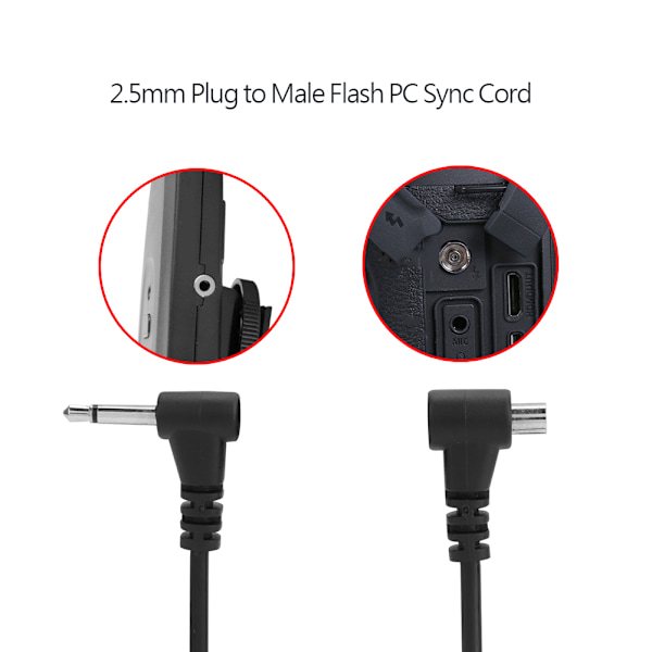 12-tums/30 cm lättviktig blixt PC-synkroniseringssladd 2,5 mm kontakt till hane PC-synkroniseringskabel