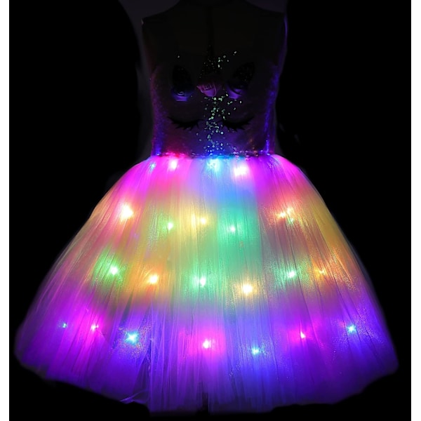 Flickrande Enhörningsdräkt för Flickor, LED-Ljus Enhörningsklänning, Prinsessklänning för Halloweenfest, Födelsedagsfest Rainbow Led-2