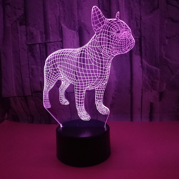 Qinwei 3D Bulldog Nattlampa 16 Färger Ändrar Optisk Illusion Lampa med Fjärrkontroll Födelsedag Alla Hjärtans Dag Present Idé för Småbarn Pojkar Flickor