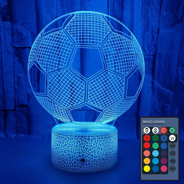 Qinwei 3D Illusion Nattljus 16 färger Föränderlig fotbollslampa med fjärrkontroll Smart Touch Barnsovrumsdekoration Fotbollspresenter för pojkar Flickor（St