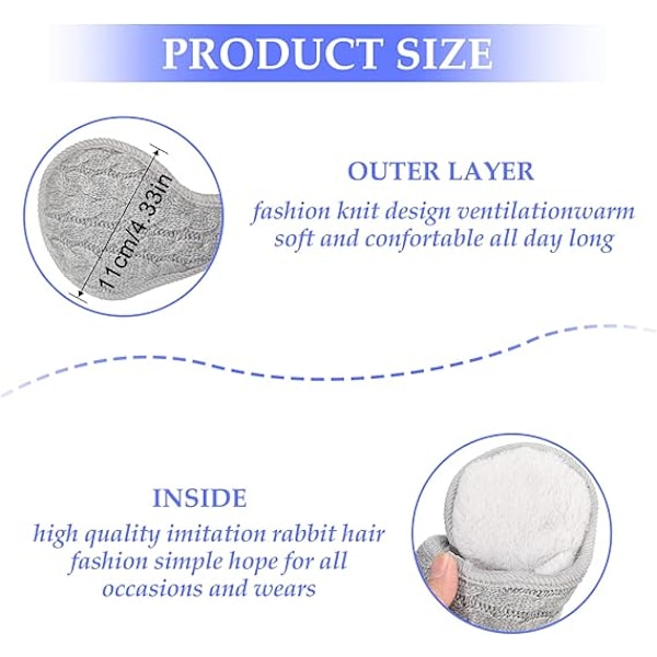 2 par Vikbara Öronvärmare Justerbara Stickade Öronmuffar med Fuzzy Fleece Foder Unisex Luddiga Vinter Öronmuffar