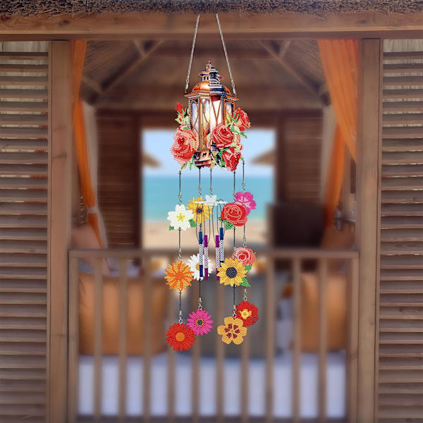 Diamantmålning Vindspel, Solfångare Konst Vindspel Kit Dubbelsidig 5D Fjäril och Kolibri Hängande Ornament för Vuxna Flower