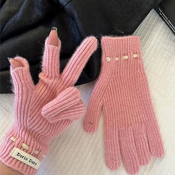Vinterhandskar för Kvinnor Söta Ribbade Stickade Varma Handskar Preppy Vantar Y2k Trendiga Handvärmare Termiska för Utgång
