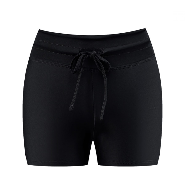 Kvinners badeshorts med høy midje, badedrakt bunn, badedrakt gut shorts badetøy bikini brett shorts, svart, L