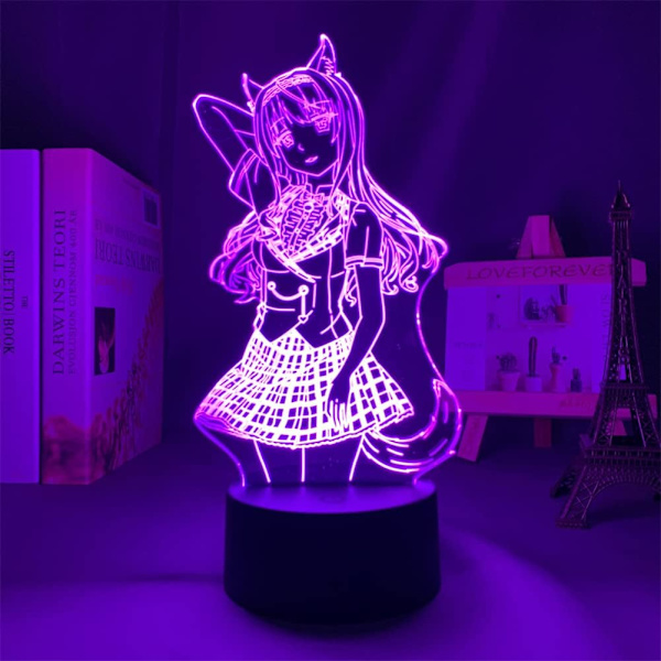 3D Illusion Lampe Anime LED Natlampe Nekopara Maple Natlamper til Stue Soveværelse Dekoration USB Skrivebordslampe 7/16 Farve med Fjernbetjening Katt Lady Paradise-B